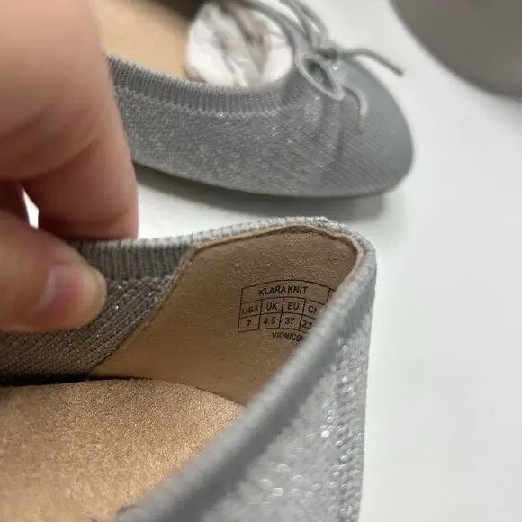 Vionic Klara Knit Square Toe Flats Silver Women's 7 Narrow Comfort Arch Support - Picture 9 of 11